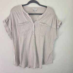 Lucky Brand Taupe Short Sleeve Popover T-Shirt